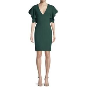 Black Halo Simona Cocktail Sheath Dress Green 12 Flutter Kimono Sleeve Midi